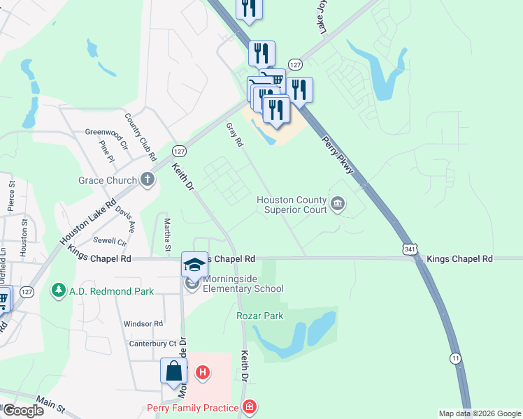 map of restaurants, bars, coffee shops, grocery stores, and more near 518 Gray Road in Perry