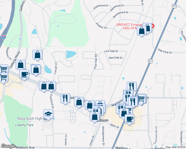 map of restaurants, bars, coffee shops, grocery stores, and more near 468 Pine Ridge Drive in Madison