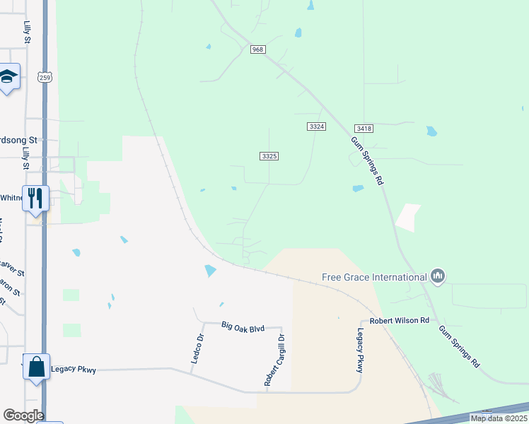 map of restaurants, bars, coffee shops, grocery stores, and more near 2060 Russell Drive in Longview