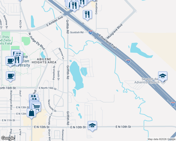 map of restaurants, bars, coffee shops, grocery stores, and more near 1758 Sina Avenue in Abilene