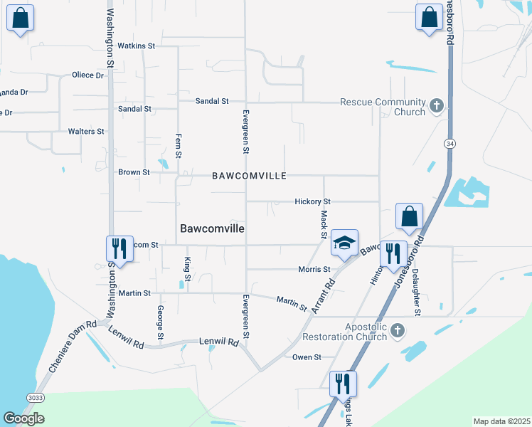 map of restaurants, bars, coffee shops, grocery stores, and more near 425 Hickory St in West Monroe