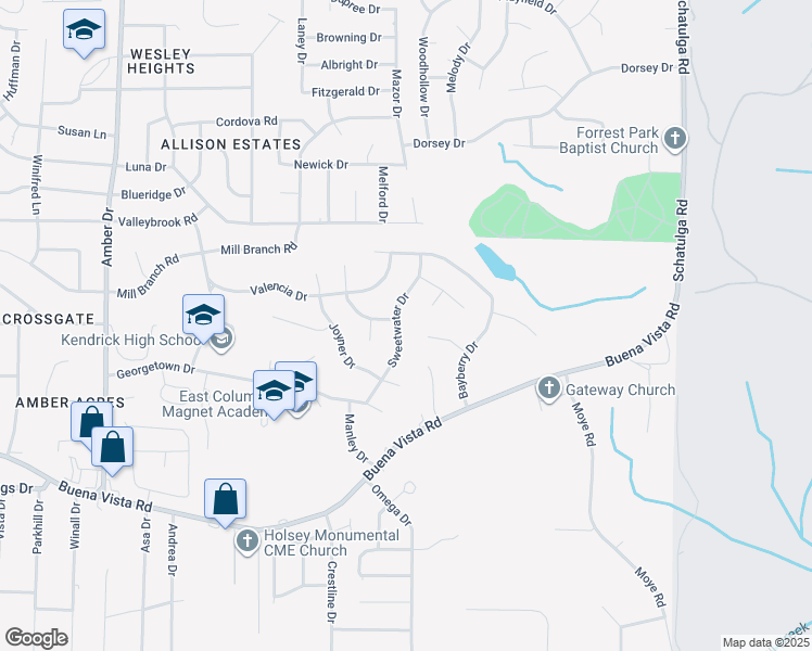 map of restaurants, bars, coffee shops, grocery stores, and more near 156 Sweetwater Drive in Columbus