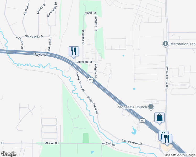 map of restaurants, bars, coffee shops, grocery stores, and more near 1262 Eastgate Road in Midlothian