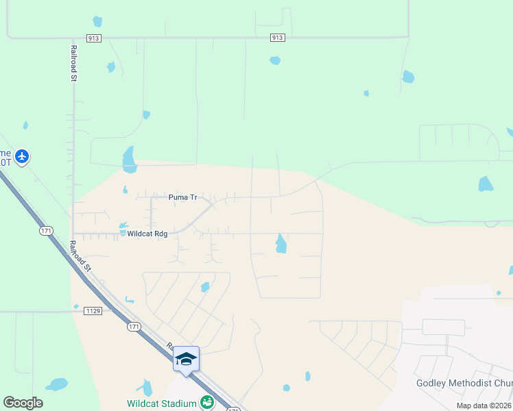 map of restaurants, bars, coffee shops, grocery stores, and more near 9498 Wildcat Ridge in Godley