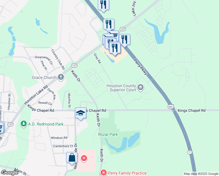 map of restaurants, bars, coffee shops, grocery stores, and more near 518 Gray Road in Perry