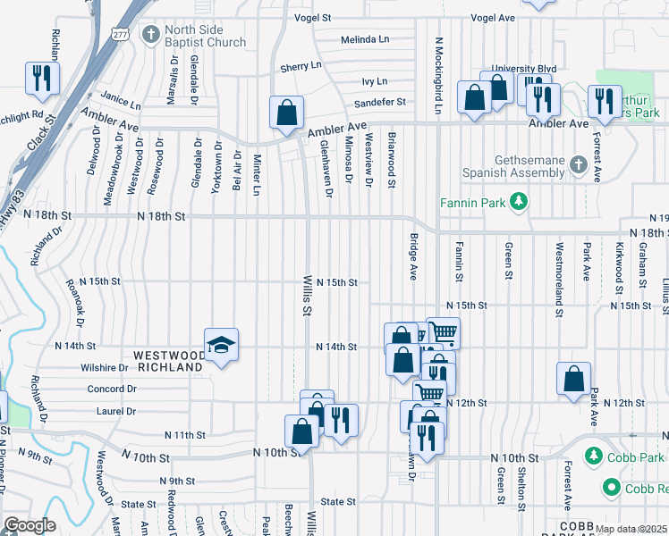 map of restaurants, bars, coffee shops, grocery stores, and more near 1537 Glenhaven Drive in Abilene