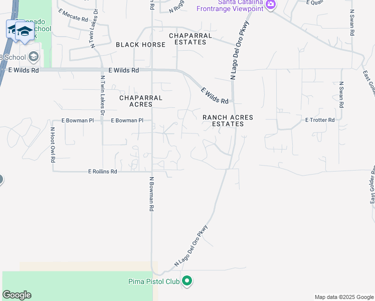 map of restaurants, bars, coffee shops, grocery stores, and more near 4075 East Rollins Road in Tucson