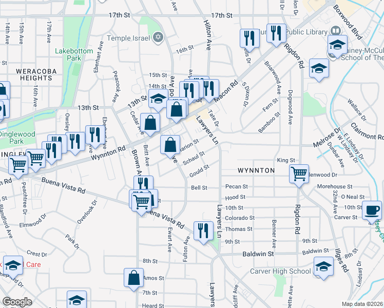 map of restaurants, bars, coffee shops, grocery stores, and more near 2503 Schaul Street in Columbus