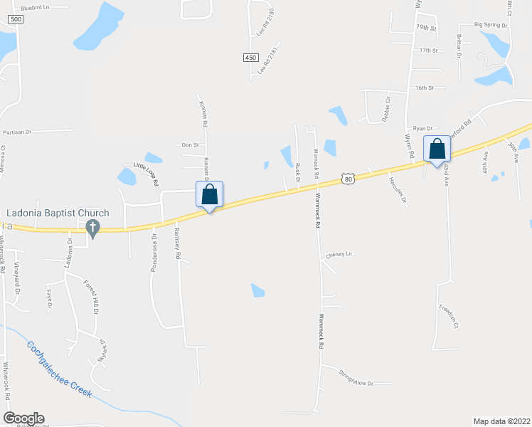 map of restaurants, bars, coffee shops, grocery stores, and more near 3729 U.S. 80 in Phenix City