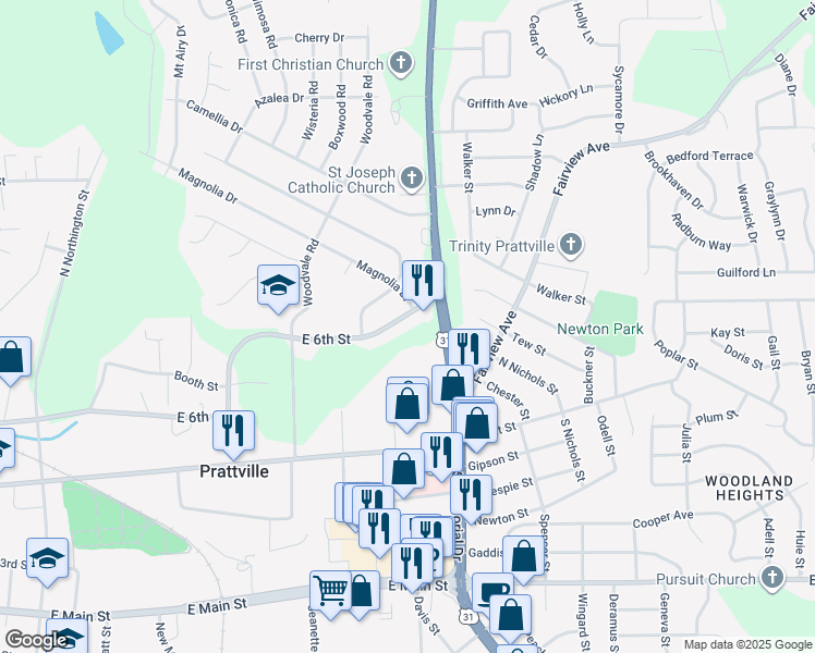 map of restaurants, bars, coffee shops, grocery stores, and more near 778 East 6th Street in Prattville