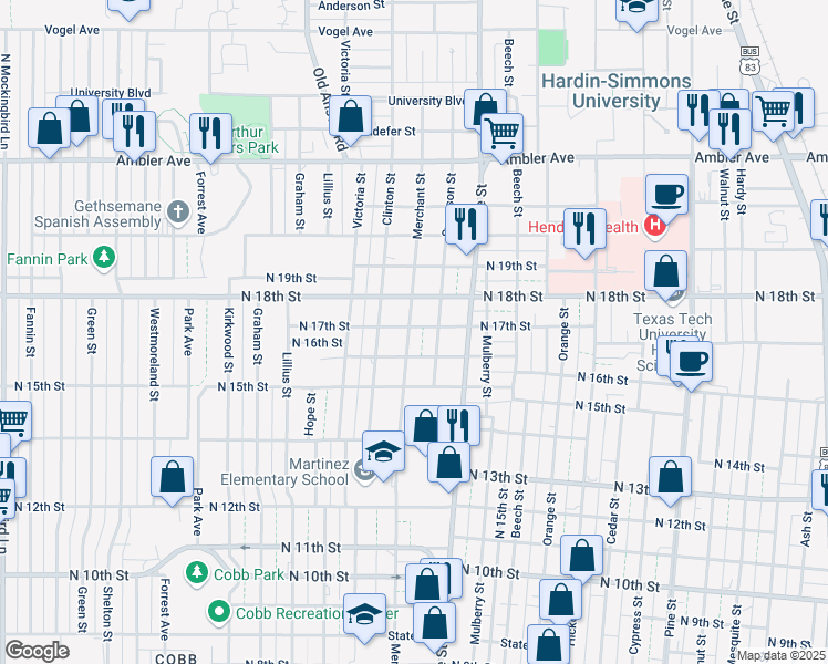 map of restaurants, bars, coffee shops, grocery stores, and more near 1789 North 17th Street in Abilene