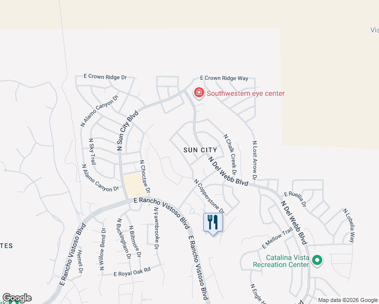 map of restaurants, bars, coffee shops, grocery stores, and more near 14500 North Crown Point Drive in Oro Valley