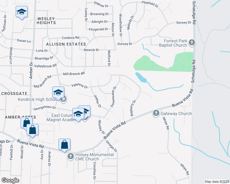 map of restaurants, bars, coffee shops, grocery stores, and more near 156 Sweetwater Drive in Columbus