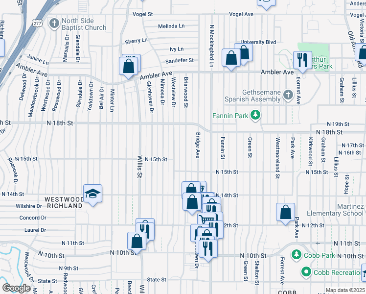 map of restaurants, bars, coffee shops, grocery stores, and more near 1634 Briarwood Street in Abilene