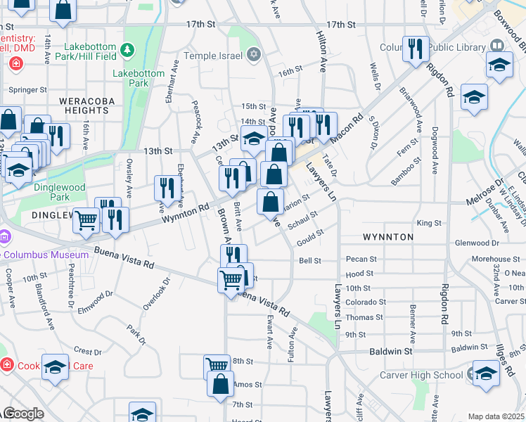 map of restaurants, bars, coffee shops, grocery stores, and more near 1163 Henry Avenue in Columbus