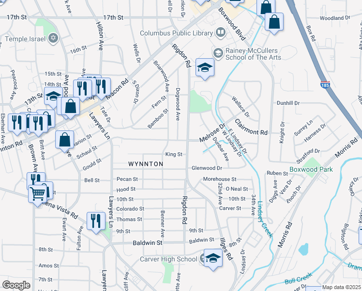 map of restaurants, bars, coffee shops, grocery stores, and more near 2918 Schaul Street in Columbus