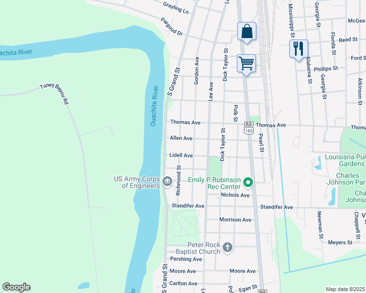 map of restaurants, bars, coffee shops, grocery stores, and more near 200 Allen Avenue in Monroe