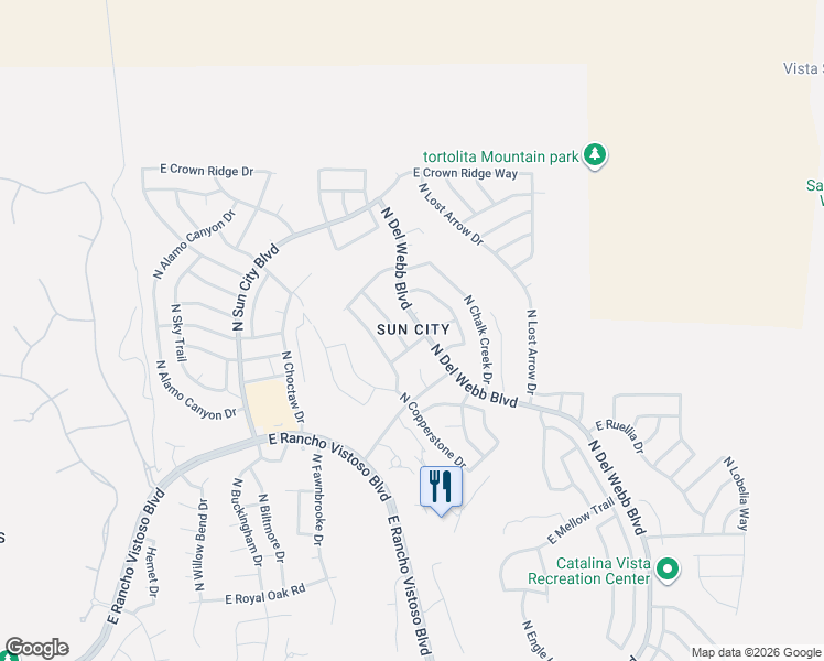 map of restaurants, bars, coffee shops, grocery stores, and more near 14501 North Del Webb Boulevard in Oro Valley