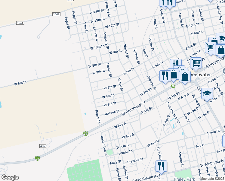 map of restaurants, bars, coffee shops, grocery stores, and more near 804 West 4th Street in Sweetwater