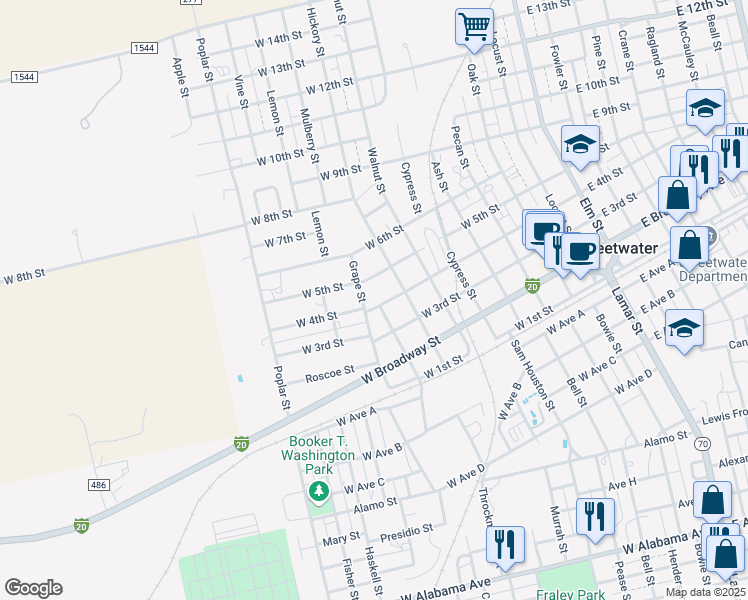 map of restaurants, bars, coffee shops, grocery stores, and more near 700 West 4th Street in Sweetwater