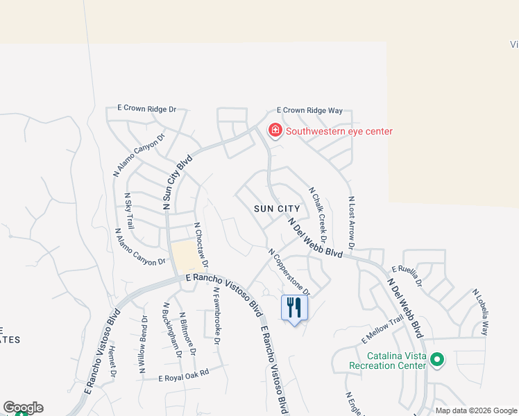 map of restaurants, bars, coffee shops, grocery stores, and more near 14500 North Crown Point Drive in Oro Valley