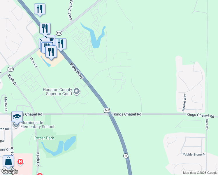 map of restaurants, bars, coffee shops, grocery stores, and more near 200 Perry Parkway in Perry