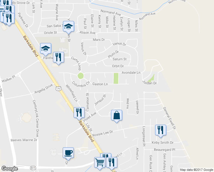 map of restaurants, bars, coffee shops, grocery stores, and more near 331 Gaston Lane in Bossier City