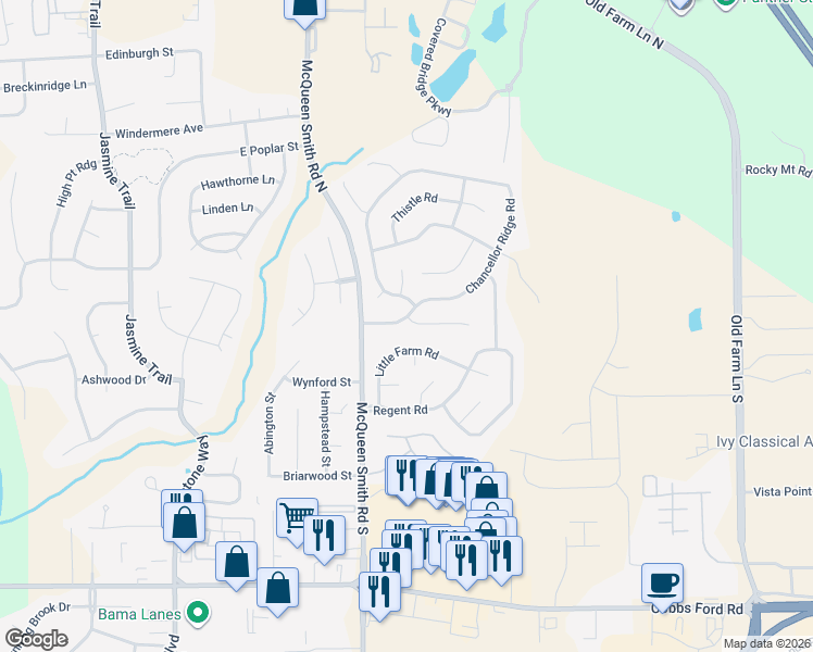 map of restaurants, bars, coffee shops, grocery stores, and more near 1908 Chancellor Ridge Road in Prattville