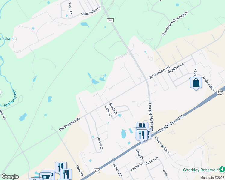 map of restaurants, bars, coffee shops, grocery stores, and more near 4309 Kristy Court in Granbury