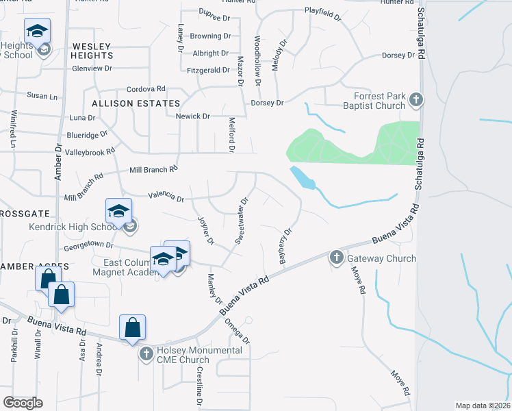 map of restaurants, bars, coffee shops, grocery stores, and more near 156 Sweetwater Drive in Columbus