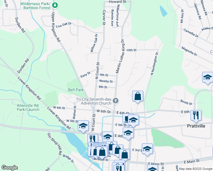 map of restaurants, bars, coffee shops, grocery stores, and more near 150 8th Street in Prattville