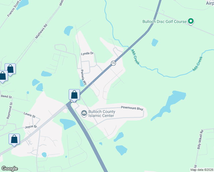 map of restaurants, bars, coffee shops, grocery stores, and more near 315 South Bridgeport Drive in Statesboro