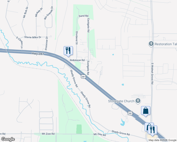 map of restaurants, bars, coffee shops, grocery stores, and more near 1262 Eastgate Road in Midlothian