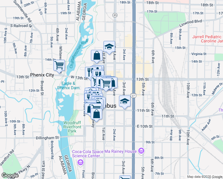 map of restaurants, bars, coffee shops, grocery stores, and more near in Columbus