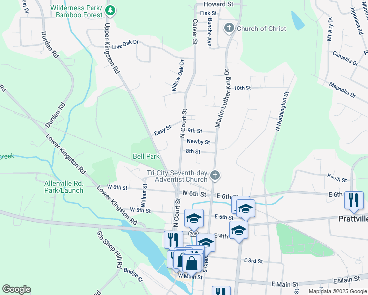 map of restaurants, bars, coffee shops, grocery stores, and more near 150 8th Street in Prattville