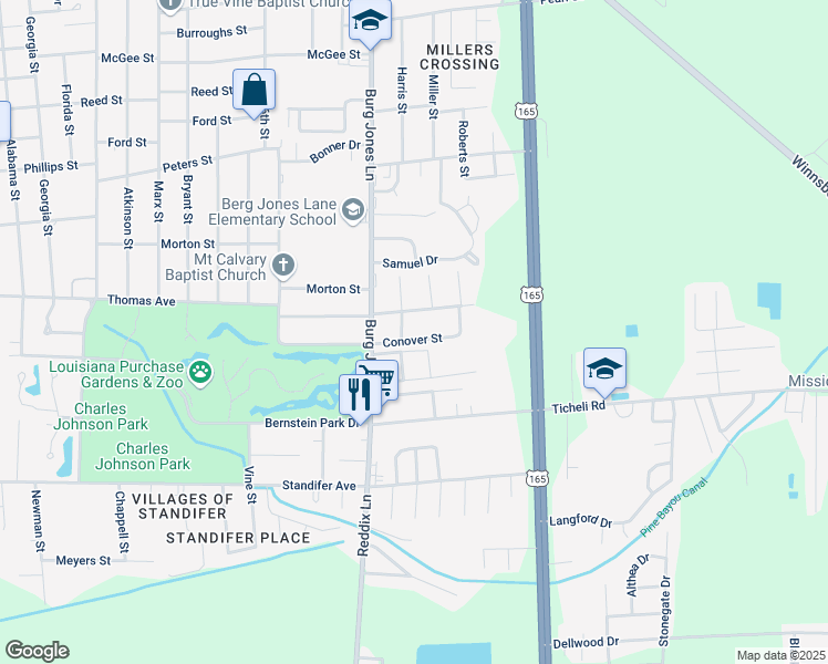 map of restaurants, bars, coffee shops, grocery stores, and more near 2004 Conover Street in Monroe