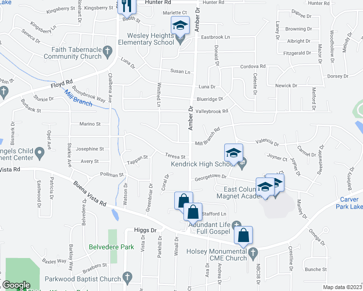map of restaurants, bars, coffee shops, grocery stores, and more near 5802 Mill Branch Road in Columbus