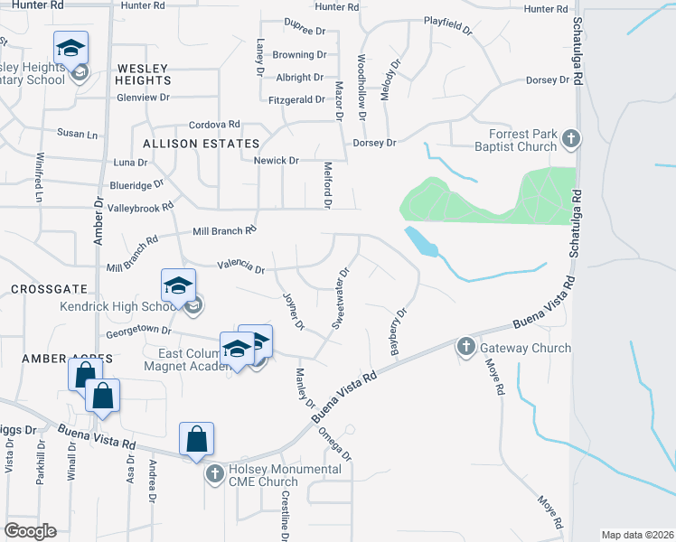 map of restaurants, bars, coffee shops, grocery stores, and more near 156 Sweetwater Drive in Columbus