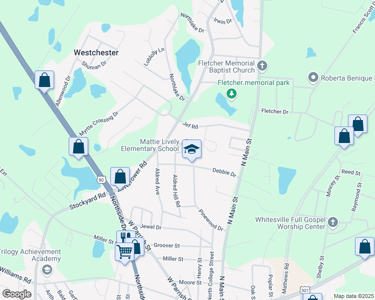 map of restaurants, bars, coffee shops, grocery stores, and more near 204 Debbie Drive in Statesboro