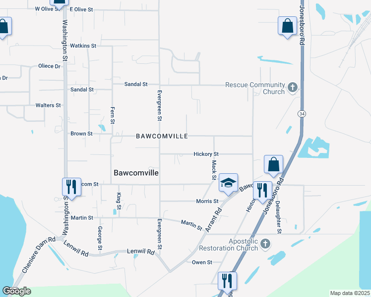 map of restaurants, bars, coffee shops, grocery stores, and more near 423-425 Hickory St in West Monroe