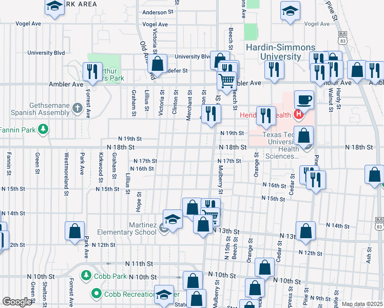map of restaurants, bars, coffee shops, grocery stores, and more near 1726 Swenson Street in Abilene