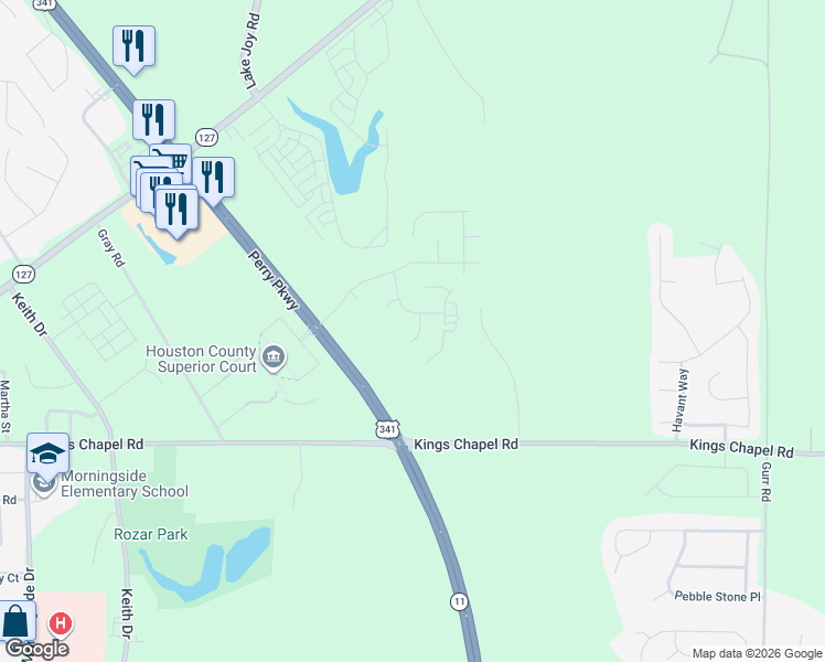map of restaurants, bars, coffee shops, grocery stores, and more near 200 Perry Parkway in Perry