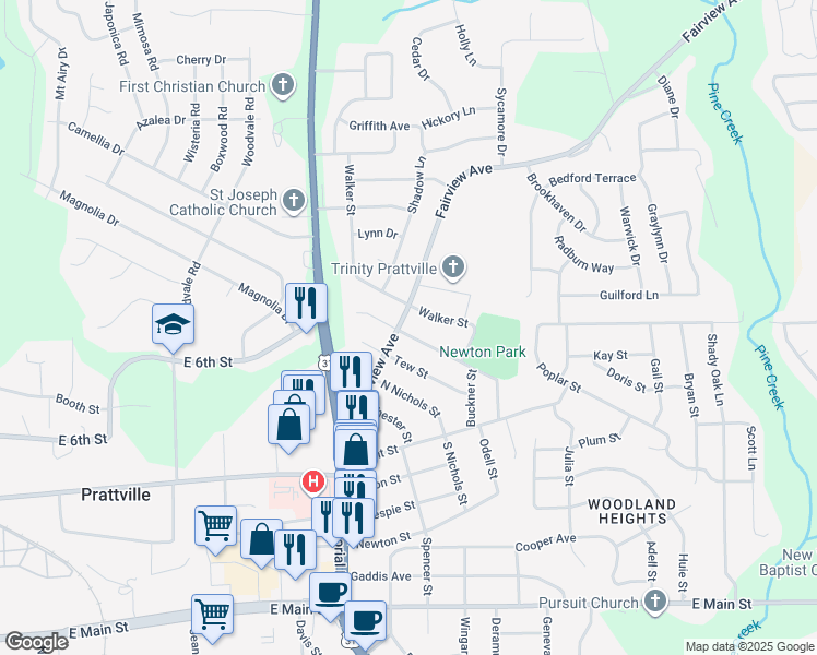 map of restaurants, bars, coffee shops, grocery stores, and more near 142 Till Street in Prattville
