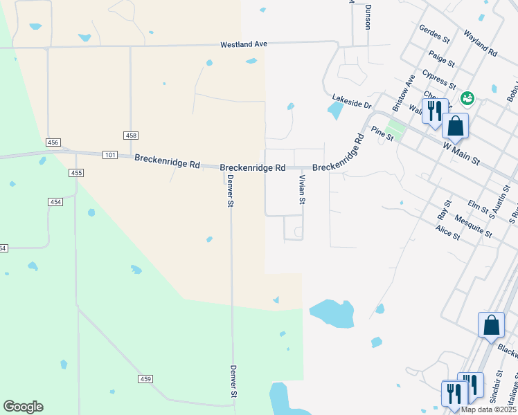 map of restaurants, bars, coffee shops, grocery stores, and more near 203 Philadelphia Street in Ranger