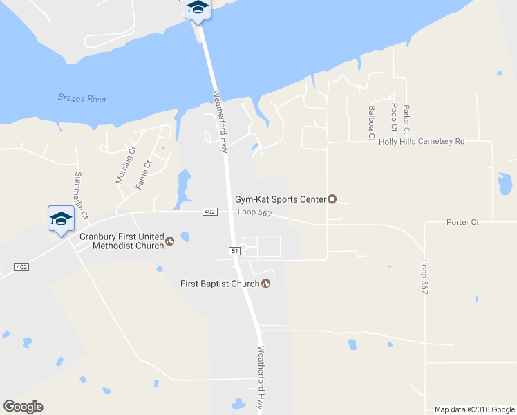 map of restaurants, bars, coffee shops, grocery stores, and more near 2001 Weatherford Highway in Granbury