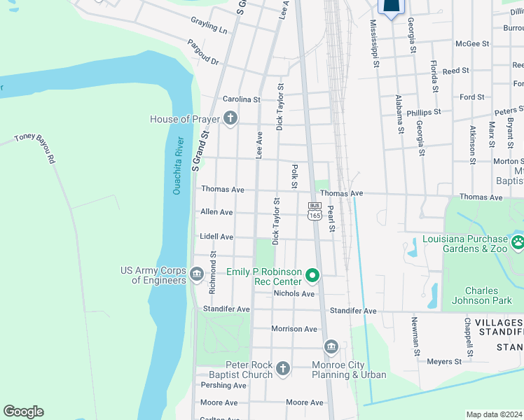 map of restaurants, bars, coffee shops, grocery stores, and more near 3113 Lee Avenue in Monroe