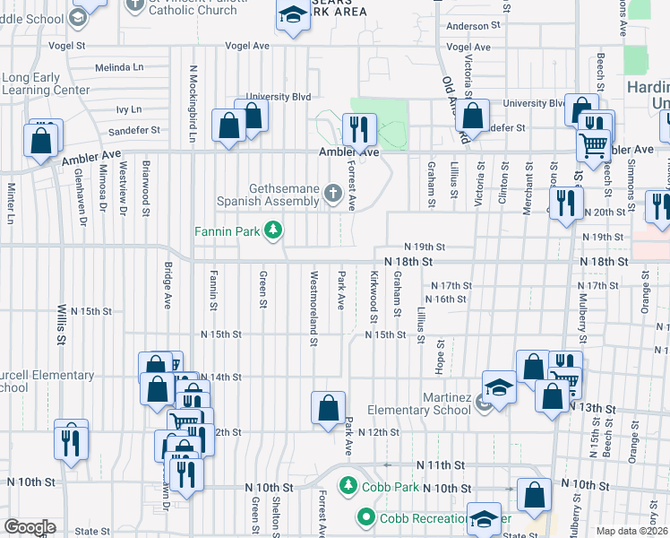 map of restaurants, bars, coffee shops, grocery stores, and more near 1633 Westmoreland Street in Abilene