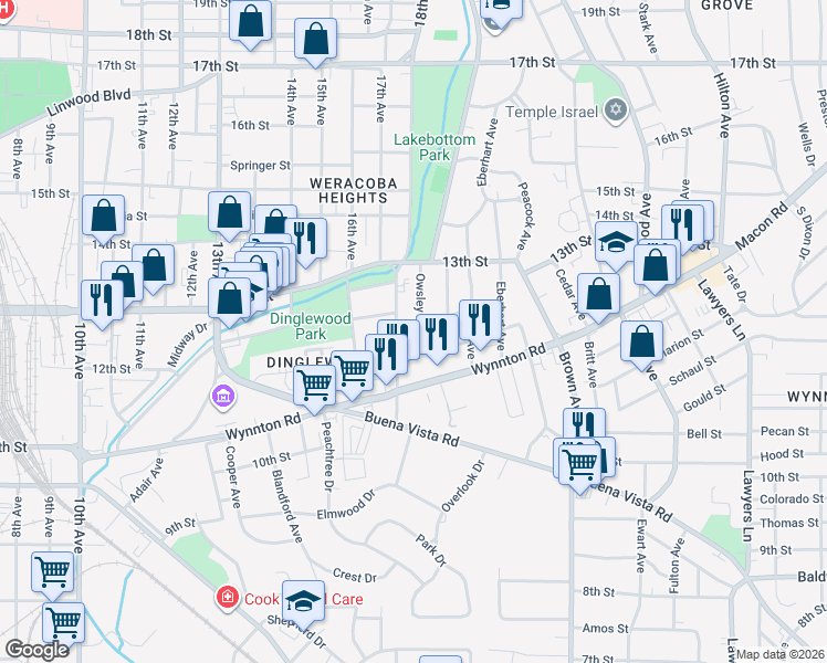 map of restaurants, bars, coffee shops, grocery stores, and more near 1713 Richard Street in Columbus