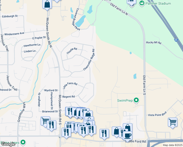map of restaurants, bars, coffee shops, grocery stores, and more near 614 Castle Brood Road in Prattville