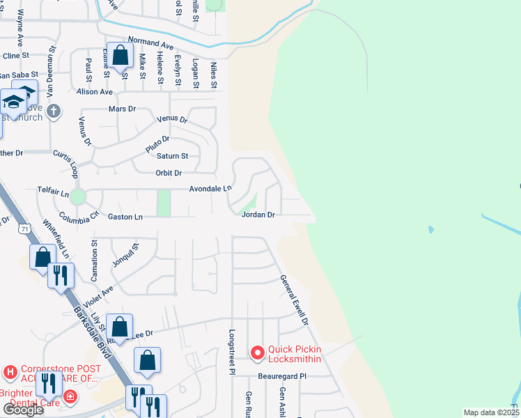 map of restaurants, bars, coffee shops, grocery stores, and more near 602 Bloomington Lane in Bossier City